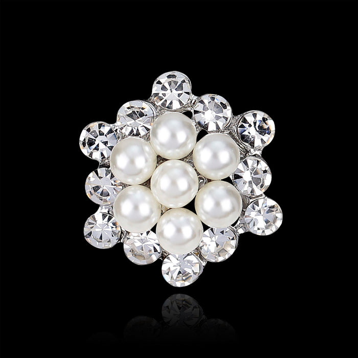 Black Silver Tone Flower Pearl Look Metal Brooch Pin