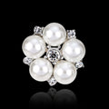 Black Silver Tone Flower Crystal Pearl Look Metal Brooch Pin 2.1 cm 2.1 cm view 1