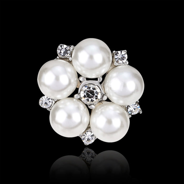 Black Silver Tone Flower Crystal Pearl Look Metal Brooch Pin 2.1 cm 2.1 cm