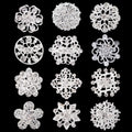 Black Silver Tone Flower Crystal Three Designs Metal Brooch Pin view 6