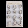 Black Silver Tone Pearl Floral Assortment Crystal Pearl Look Metal Brooch Pin view 5