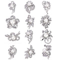 Black Silver Tone Pearl Floral Assortment Crystal Pearl Look Metal Brooch Pin view 3