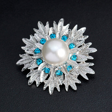 Black Silver Tone Pearl Leaf Sunburst Pearl Look Two Designs Metal Brooch Pin