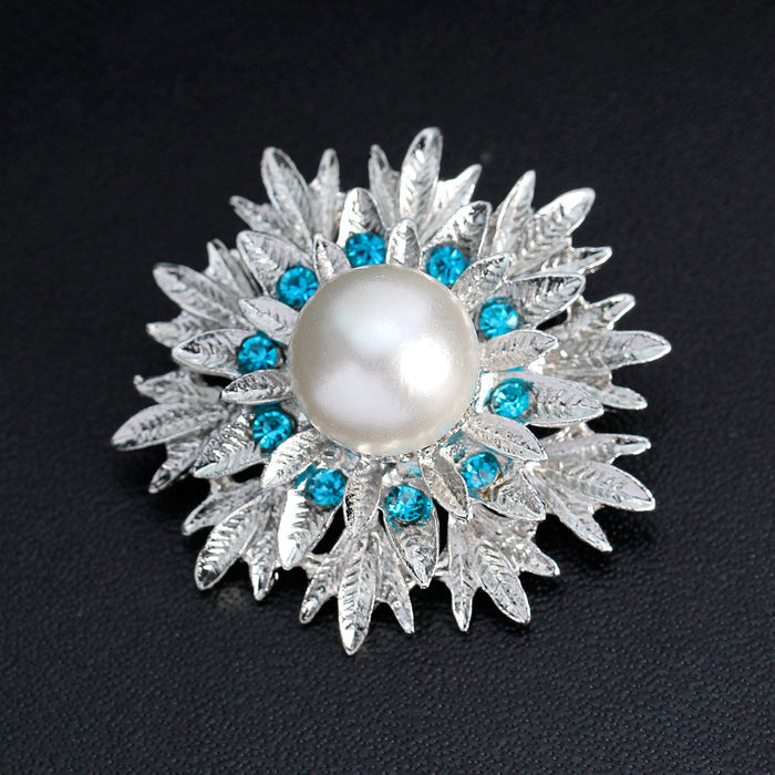 Black Silver Tone Pearl Leaf Sunburst Pearl Look Two Designs Metal Brooch Pin