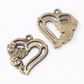 Floral Open Heart Charm in Antique Bronze and Silver Tone view 5