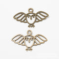 Wide Winged Owl Charm in Antique Bronze and Silver Tone view 4