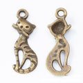 Striped Sitting Cat Metal Charm in Four Metallic Finishes view 7