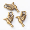 Bird and Leaf Pendant Charm in Two Antique Metal Finishes view 6
