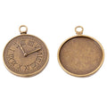 Round Clock Cabochon Setting Charm in Two Antique Finishes view 5