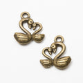 Heart Neck Double Swan Charm Pendants in Seven Finishes view 7