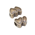Double Heart Large Hole Metal Beads In Five Finishes view 7