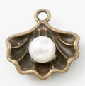 Shell and White Faux Pearl Metal Charm in Seven Finishes view 5