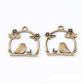 Bird In Floral Frame Metal Charm In 4 Finish Options view 7