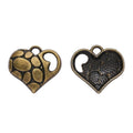 Paw Print Heart Charms in Antique Bronze and Silver view 5