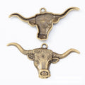 Antique Longhorn Cattle Head Metal Charm, Two Finishes view 5