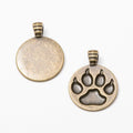 Paw Print Round Bezel Metal Jewelry Component in 2 Pictured Finishes view 5