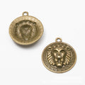 Round Lion Head Medallion Charm In Antique Bronze and Antique Silver Metal Finish view 5
