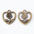 Rose Inside Heart Metal Charm Pendant in Six Finishes view 7