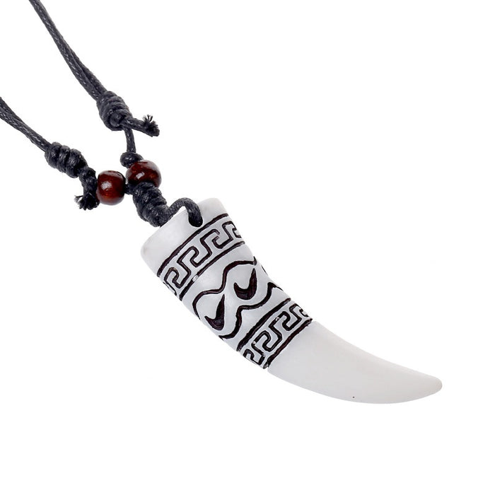Direct Resin Wolf Tooth Pendant Wax Cord Necklace Street Market Jewelry