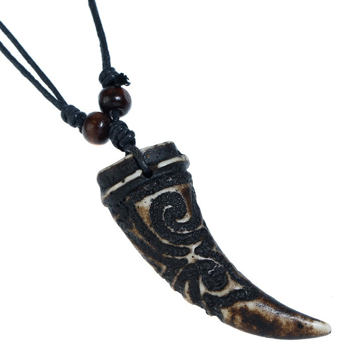 Punk Wax Cord Resin Wolf Tooth Men's Long Necklace Tourist Souvenir Accessory Jewelry