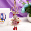 Jeweled Rabbit Girl Keychain With Floral Dress and Bow Shoes view 2