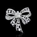 Silver Tone Ribbon Bow Crystal Metal Brooch Pin for Jackets and Lapels view 6