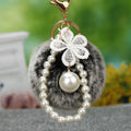 Faux Fur Pom Pom Keychain Collection With Pearl and Floral Charms view 2