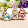 Jeweled Flat Shoe Keychain with Blue Crystals and White Enamel view 2