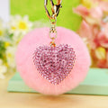 Jeweled Heart Plush Pom Pom Keychain in Soft Lavender view 4