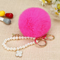 Pearl Loop Plush Pom Pom Keychain with White Clover Charm view 4