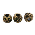 Rose Large Hole Bead with a raised rose face in 2 Metal Finishes view 3