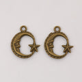 Open Crescent Moon and Star Metal Charms in Two Finishes view 3