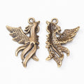 Antique Metal Phoenix Bird Charm Pendant With Textured Detail, 2 Finishes view 3