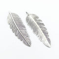 Antique Large Ribbed Feather Metal Charm, Two Finishes view 3