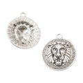 Round Lion Head Medallion Charm In Antique Bronze and Antique Silver Metal Finish view 3