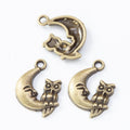 Owl On Crescent Moon Antique Metal Charms Jewelry Findings view 3