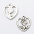Rose Inside Heart Metal Charm Pendant in Six Finishes view 3