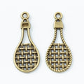Woven Face Tennis Racket Charm In Antique Bronze and Antique Silver Metal Finish view 3