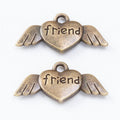 Antique Bronze and Silver Friend Heart with Wings Charms view 3