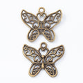 Antique Metal Openwork Floral Butterfly Charm Pendant With Textured Detail, 2 Finishes view 3