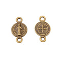 Double Loop Saint Medal Connector In Antique Bronze and Antique Silver Metal Finish view 3