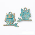 Two Owl Branch Charms in Three Antique Patina Finishes view 3