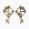 Bird Key Charm Floral Round-Frame Metal Pendant in Two Finishes view 3