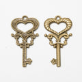 Open Heart Skeleton Key Metal Charms in Three Finishes view 3