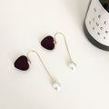 Velvet Heart Pearl Look Mismatched Hook Earrings in Two Colors view 2