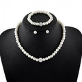 White Pearl Look Necklace Bracelet and Stud Earring Set view 1