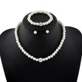 White Pearl Look Necklace Bracelet and Stud Earring Set view 2