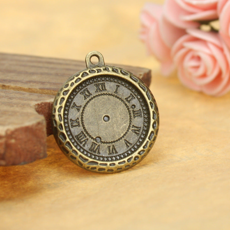 Vintage Round Clock Alloy Charm Pendant 26mm