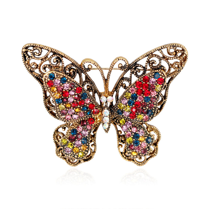 Red Gold Tone Butterfly Metal Brooch Pin for Jackets and Lapels