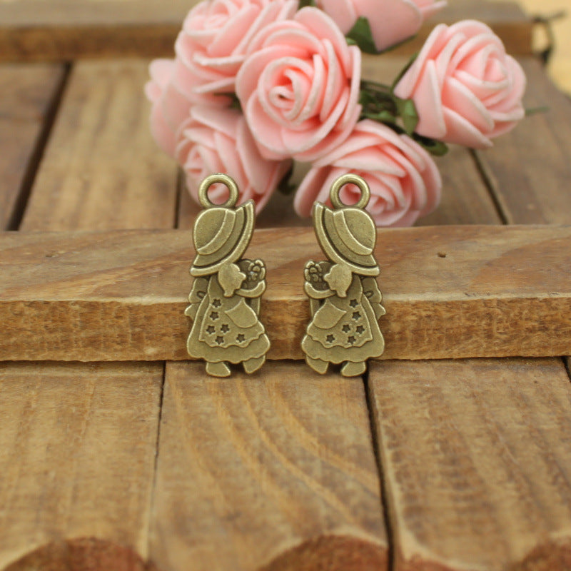 Double-Sided Alloy Girl Charm Pendant 28x12mm